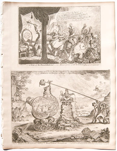 original James Gillray etchings A Kick at the Broad Bottoms, i.e. Emancipation of "All the Talents."



Political Mathematicians Shaking the Broad-bottomed Hemispheres



